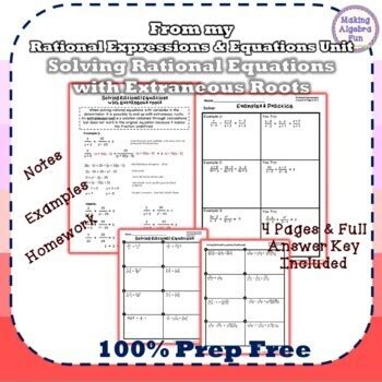 Solving Rational Equations with Extraneous Roots Notes & Homework ...