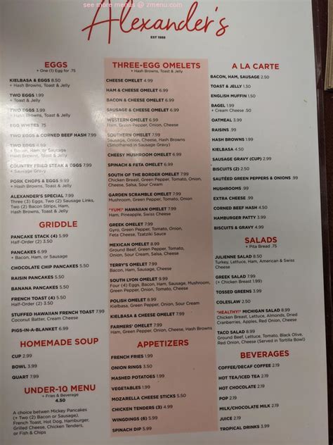 Menu at Alexander's Polish American Restaurant, South Lyon