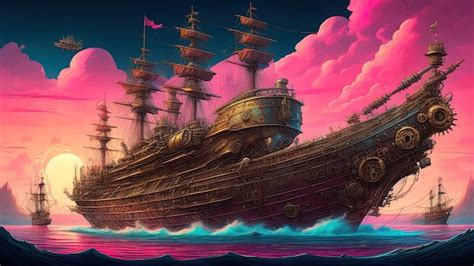 Premium AI Image | Old battle ship digital art painting