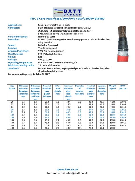 PILC Cable Data Sheet PDF | PDF | Insulator (Electricity) | Wire