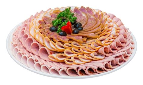 Dish of varieties bologna sausages ... | Stock image | Colourbox