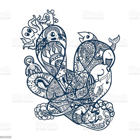 Abstract Line Art With Animal For Coloring Stock Illustration ...