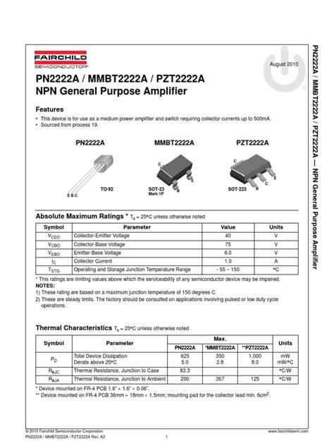 2N2222 NPN Transistor Datasheet | PDF | Bipolar Junction Transistor ...