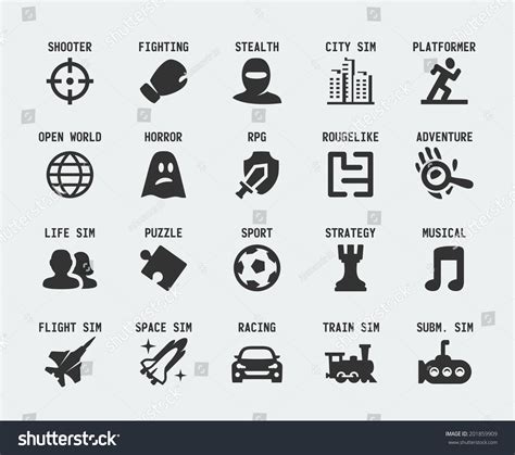 Video Game Genres Vector Icons Set Stock Vector (Royalty Free ...