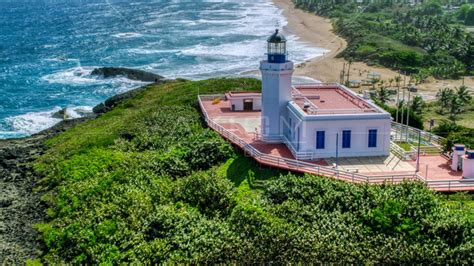 Arecibo Lighthouse with a view of the coastal waters of the Caribbean ...