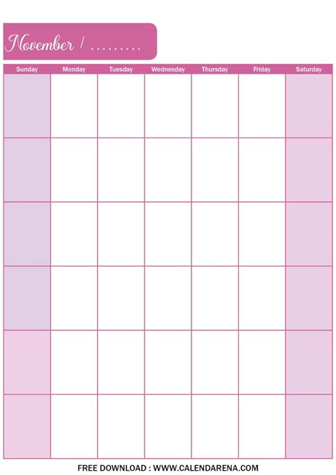 November Printable Blank Calendar Templates