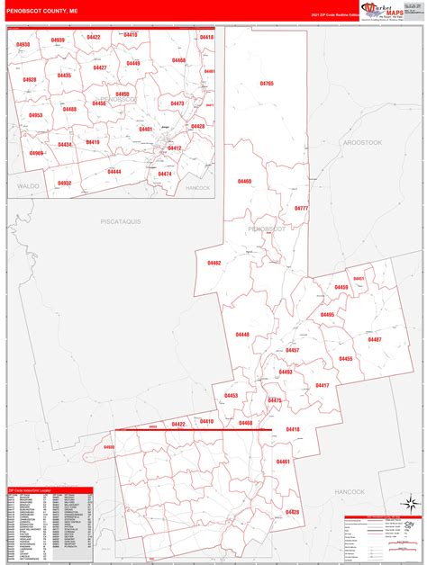 Penobscot County, ME Zip Code Wall Map Red Line Style by MarketMAPS ...