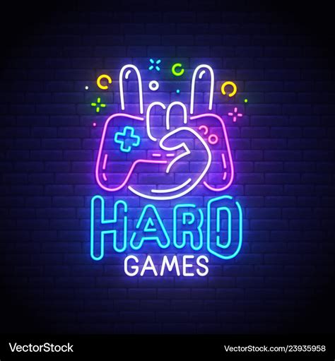 Hard games neon sign game logo Royalty Free Vector Image