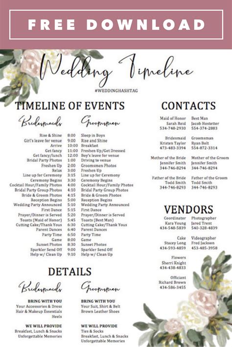 FREE Customizable Wedding Day Timeline - Word Doc Template | Wedding ...