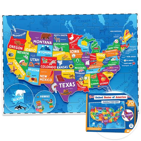 Buy United States Puzzle for Kids - 70 Piece - USA Puzzle 50 States ...