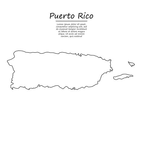 Simple outline map of Puerto Rico, silhouette in sketch line sty ...