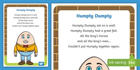 Humpty Dumpty Full Lyrics Resource | Nursery Rhymes | EYLF