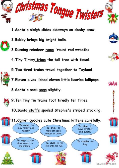 Christmas Tongue Twisters Printable