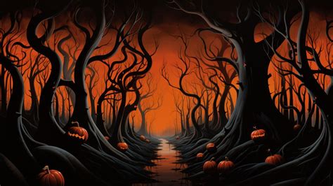 Spooky Halloween Pumpkin Forest AI Generated 4K Wallpaper - Pixground ...