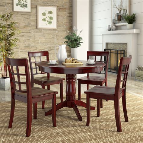 Lexington 5-Piece Wood Dining Set, Round Table and 4 Window Back Chairs ...