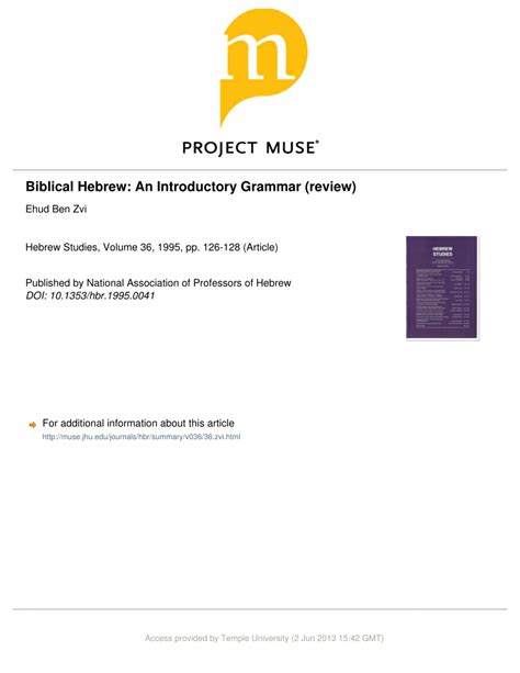 (PDF) Biblical Hebrew: An Introductory Grammar (review)