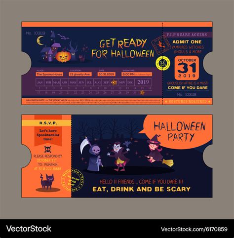 Halloween party ticket card template Royalty Free Vector