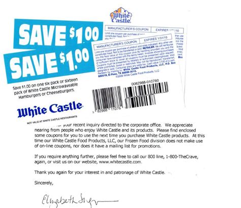 Free white castle coupons