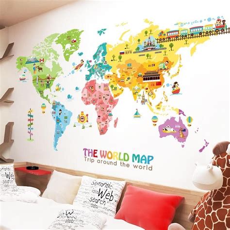 Large World Map Wall Decal – the treasure thrift World Map Wall Decal ...