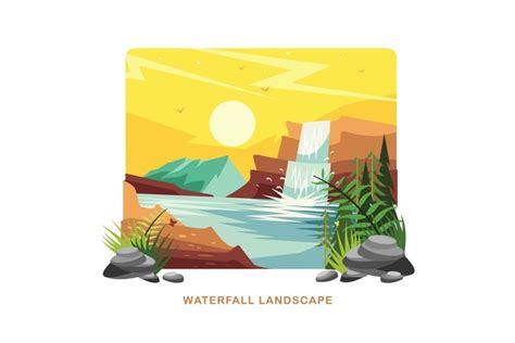 Waterfall Landscape Vector Illustration