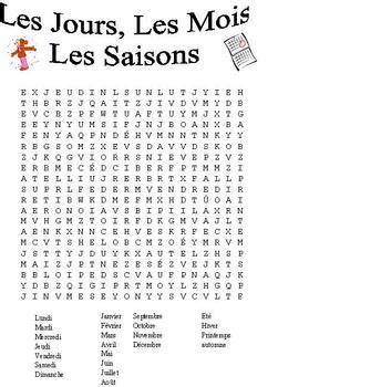 French Word Search-Days. Months, Seasons by World Language Classroom