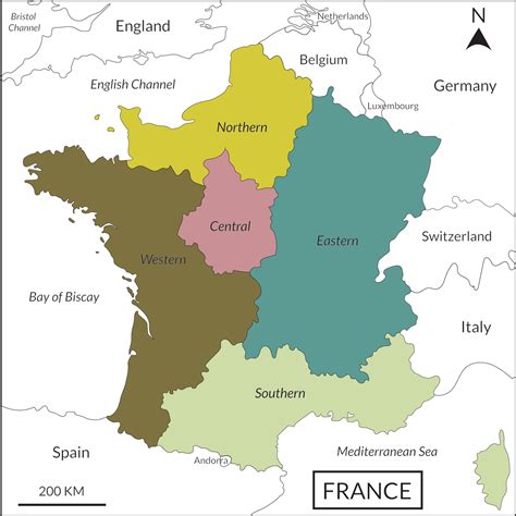 France or French map with multicolor division 5 regions include border ...