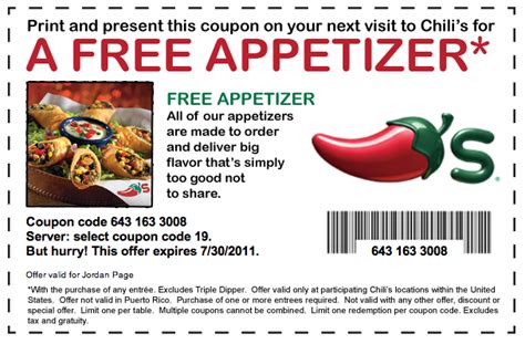 Fun Cheap or Free Coupons & Deals: Coupon for FREE appetizer from Chili's