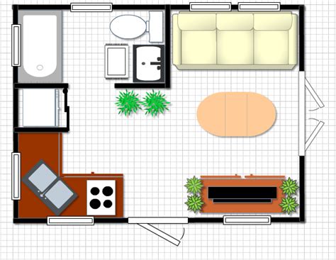 Tiny House Plan 12x16 w/mobile home size bathtub, futon bed, under ...