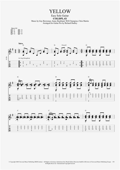 Yellow Tab by Coldplay (Guitar Pro) - Easy Solo Guitar | mySongBook