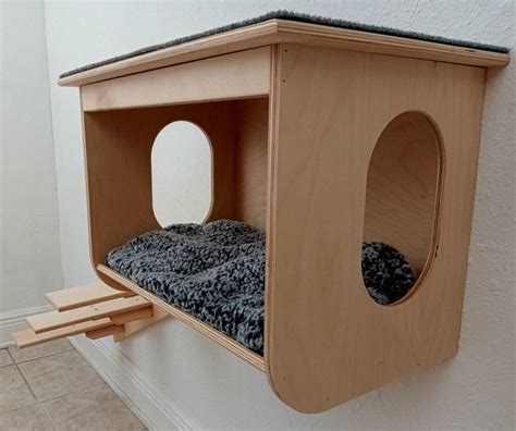 Wall Mounted Cat Bed Cottage w/Carpeted Upper Deck and Cat | Etsy in ...