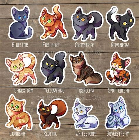 Schattige krijger katten sticker set Bluestar, Fireheart, Graystripe ...