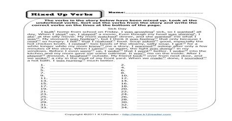 (PDF) Name: Mixed Up Verbs - Reading Worksheets, Spelling ... · Mixed ...