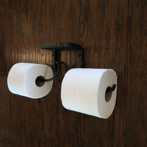 Hammered Double Toilet Paper Holder with Shelf ⋆ Hill Iron Works