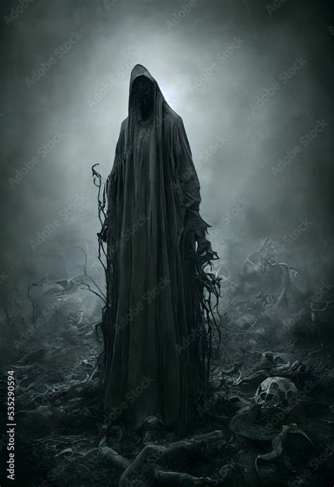 Grim reaper , creepy graveyard. Digital art Stock Illustration | Adobe ...