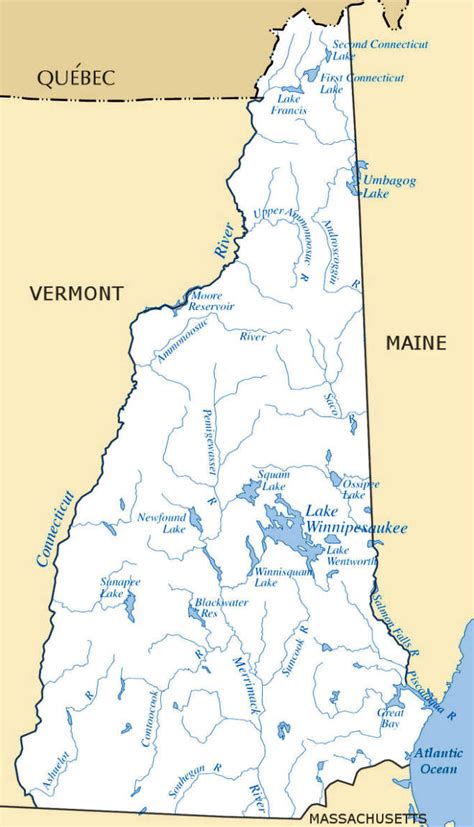 New Hampshire Rivers & Lakes Map from NETSTATE.COM