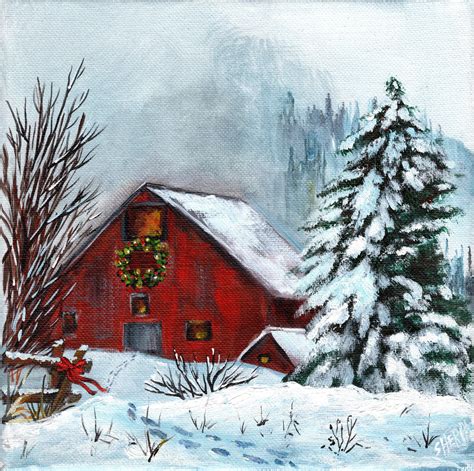 How to paint a red winter barn step by step free video lesson the art ...