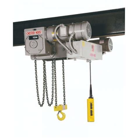 Chester 4 Ton Electric Chain Hoist, Low Headroom Push Trolley