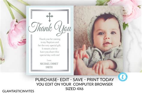 Boy Baptism Thank You Card Template Editable Printable | Etsy