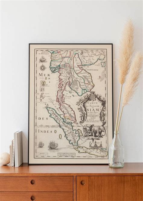 Engraved Map of Kingdom of Siam 1686b Old Map Wall Decor | MAIA HOMES