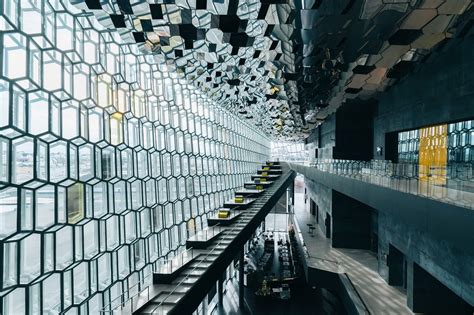 Inside Harpa a concert hall and conference centre in Reykjavík ...