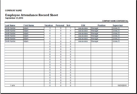 Employee Attendance Record Sheet Template | Attendance sheet ...