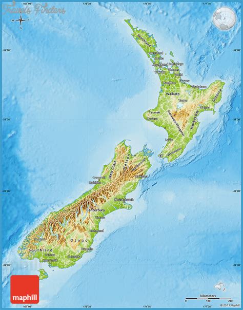 New Zealand Elevation Map - TravelsFinders.Com