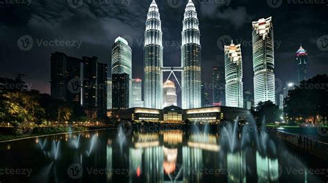 Night view of Petronas Towers. Generative AI 32976469 Stock Photo at ...