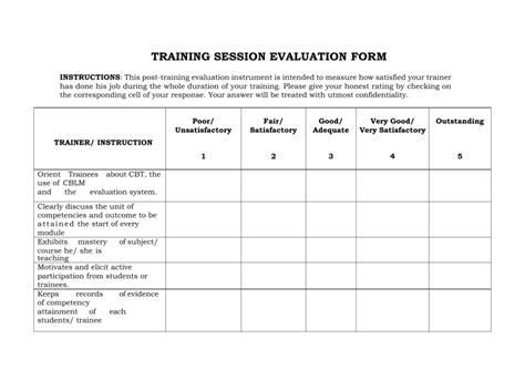 TRAINING SESSION EVALUATION FORM