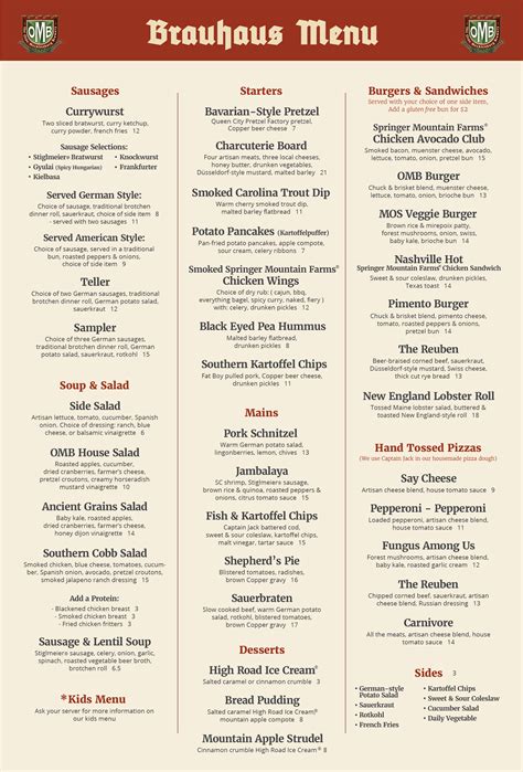 Brauhaus Menu – The Olde Mecklenburg Brewery