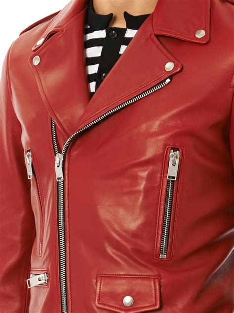 Saint laurent Leather Motorcycle Jacket in Red for Men | Lyst