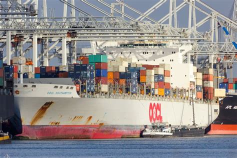 Container Ship Port of Rotterdam Editorial Stock Image - Image of crane ...