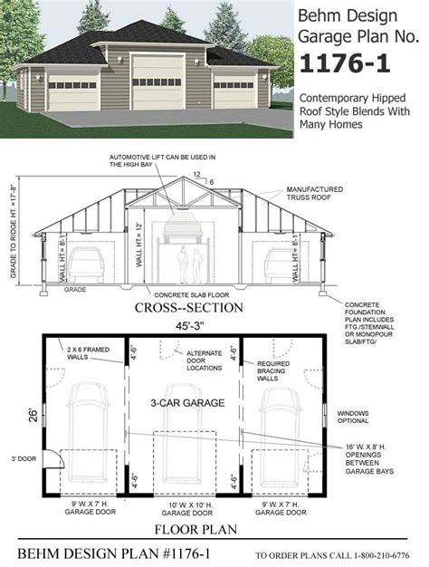 Garage Plan 1176-1 BY Behm Design | 3 car garage plans, Garage plan ...