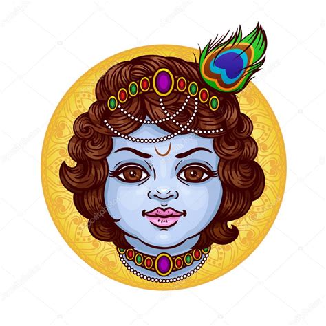 Vector Baby Krishna cartoon illustration of hindu god with ornament on ...