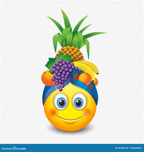 Cute Smiling Emoticon Wearing Fruit Hat, Emoji, Smiley - Vector ...